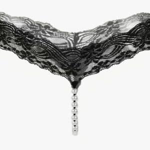 string noir en dentelle avec corde en perle