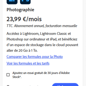 Paie mon abonnement Lightroom
